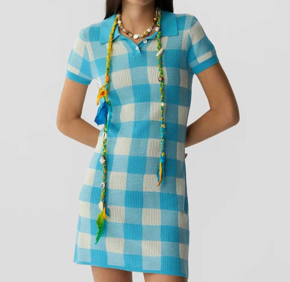 NEW GUEST IN RESIDENCE gingham polo dress in swimming pool